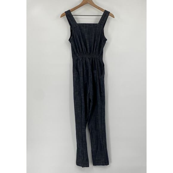Nooworks Denim Overall Jumpsuit Wide Leg Sleeveless Chambray Dark Wash Womens XS - Picture 5 of 9
